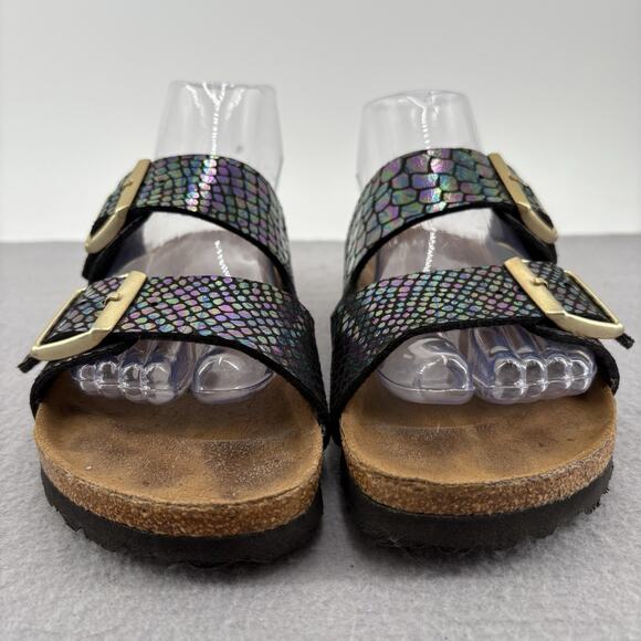 Birkenstock Arizona Sandals 37 US 6-6.5 Iridescent Snake Scale Black Two Strap - Picture 6 of 15